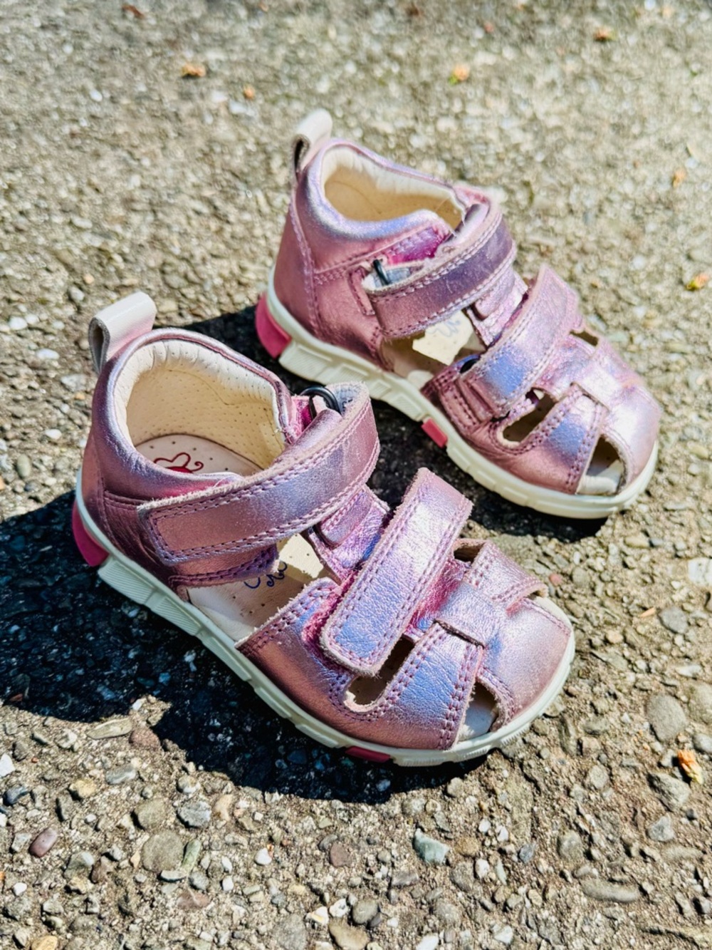 Ecco Mini Stride Toddler Girl Pink Metallic Leather Fisherman Sandals